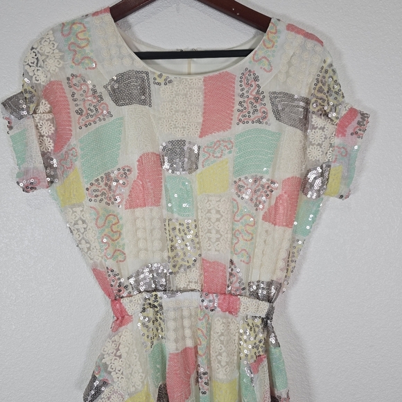 Anthropologie Eva Franco‎ Sequin Embellished Assymetric Midi Dress Multicolor - Picture 3 of 10